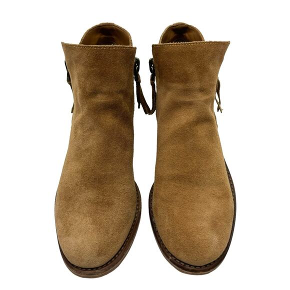 Gianni Bini A-lister Tan Suede Leather Double Zip Closure Block Heel Booties - Picture 2 of 10